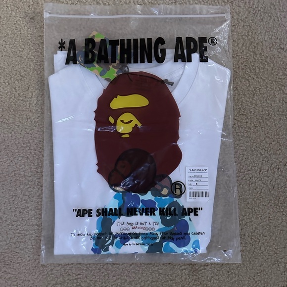 Bape White Tee with Green and Blue Camo Tag - Picture 7 of 8